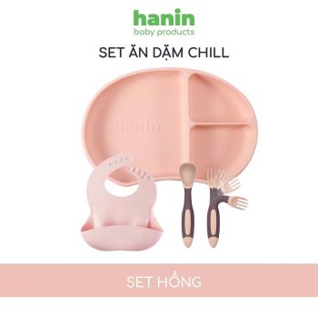 Bộ ăn dặm Silicon Hanin Baby gồm khay, yếm và thìa dĩa cho bé
